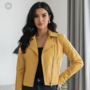 Mauritius Womens Yellow Leather Moto Jacket Size Large( Runs Small)